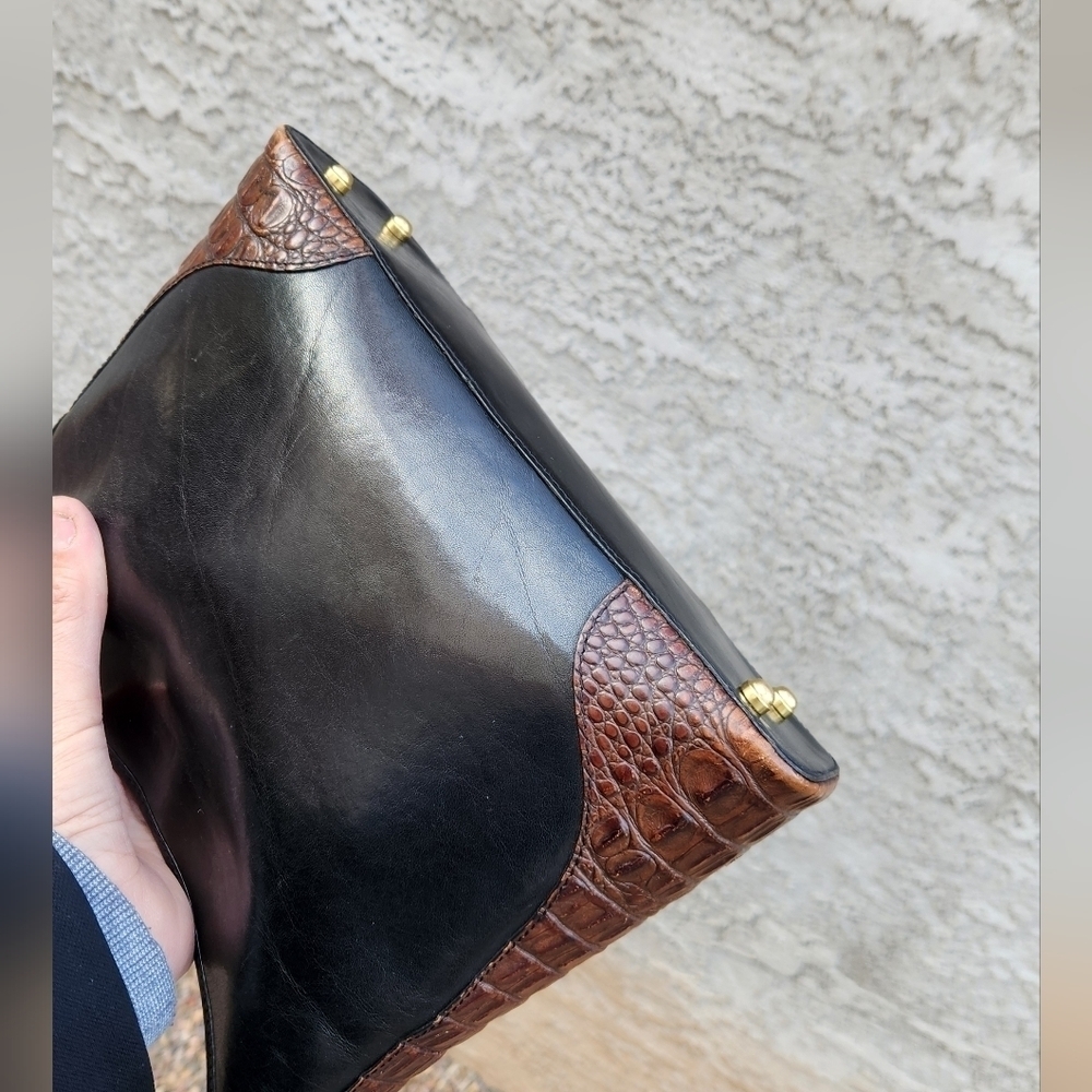 Vintage Brahmin Purse Pecan‎ Croc Black Leather Combo Shoulder Handbag - Picture 5 of 6